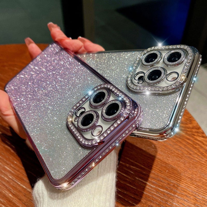 HuHa Protective Cover For iPhone 14 Pro Diamond Gradient Glitter TPU Phone Case(Gradient Silver) - Image 3