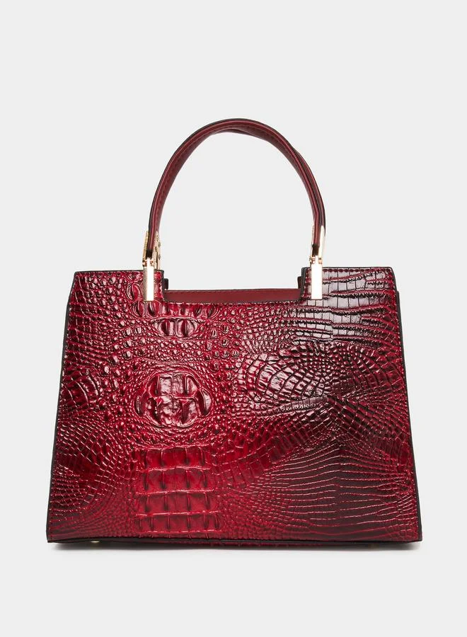 تايك تو حقيبة يد بمظهر جلد التمساح ومقابض مزدوجة