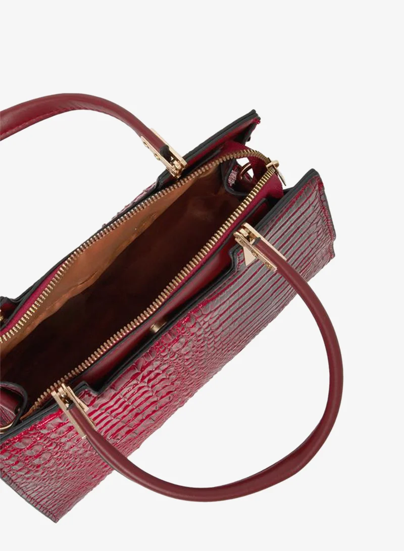 Take Two Take Two Croc Textured Double Top Handle Handbag