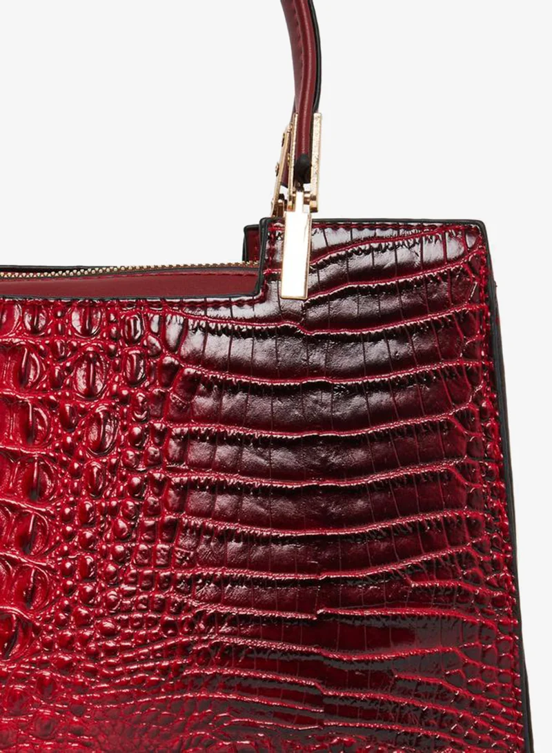 Take Two Take Two Croc Textured Double Top Handle Handbag