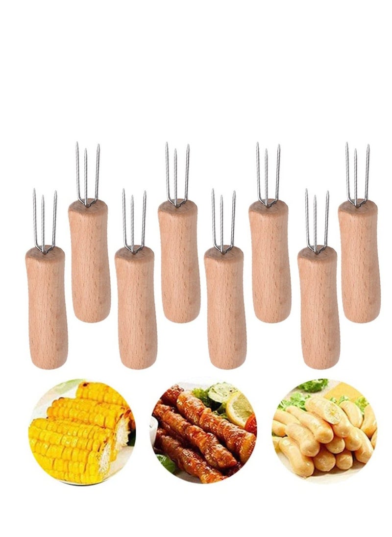 Y&D - 8 pcs Corn Forks Holders, Holder, Cob Skewers, Stainless Steel on The Cob, Skewers with Wooden, for BBQ, Home Cooking, Picnics, Parties and Camping - Image 1