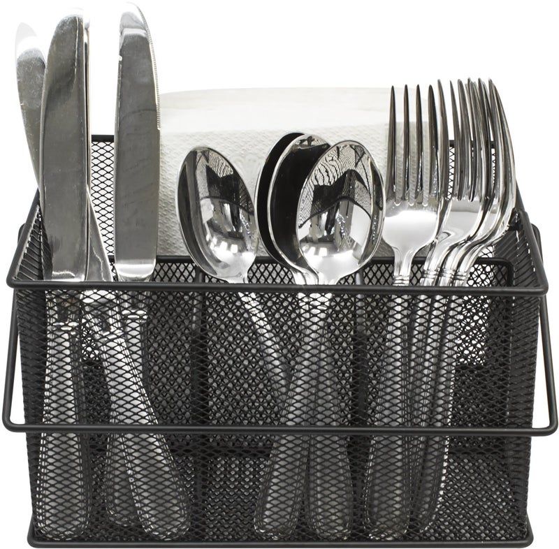 Sorbus Utensil Caddy Silverware Napkin Holder and Condiment Organizer MultiPurpose Steel Mesh CaddyIdeal for Kitchen Dining Entertaining Tailgating Picnics and much more Black