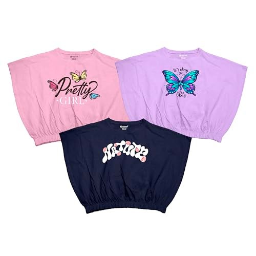 KYDA KIDS® 100% Cotton Crop top for Girls - Printed Half Sleeve Stylish Tshirt, Regular Fit Tops for Girls - (Pack of 3) - Image 1