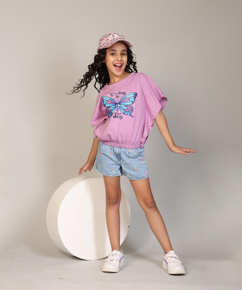 KYDA KIDS® 100% Cotton Crop top for Girls - Printed Half Sleeve Stylish Tshirt, Regular Fit Tops for Girls - (Pack of 3) - Image 3