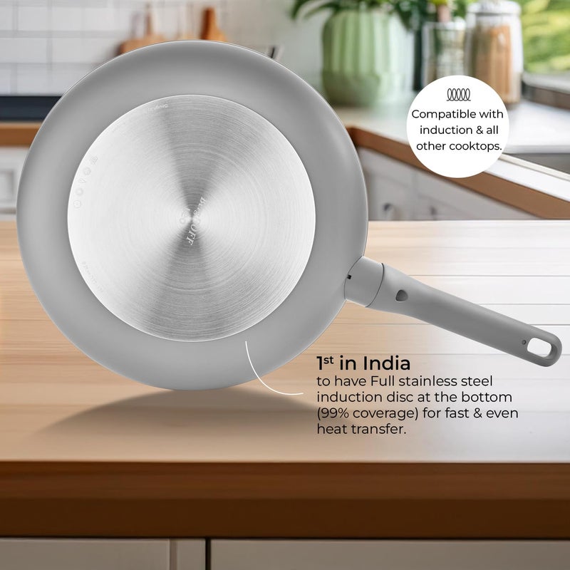 Berghoff مقلاة طهي غير لاصقة من الألمنيوم المعاد تدويره بقطر 24 سم من بيرغوف مع غطاء زجاجي مقوى | طلاء سيراميك سيراغرين | خالية من PTFE و PFAS | مناسبة للطبخ بالحث وغسالة الصحون | رمادي داكن | ضمان 5 سنوات - Image 3