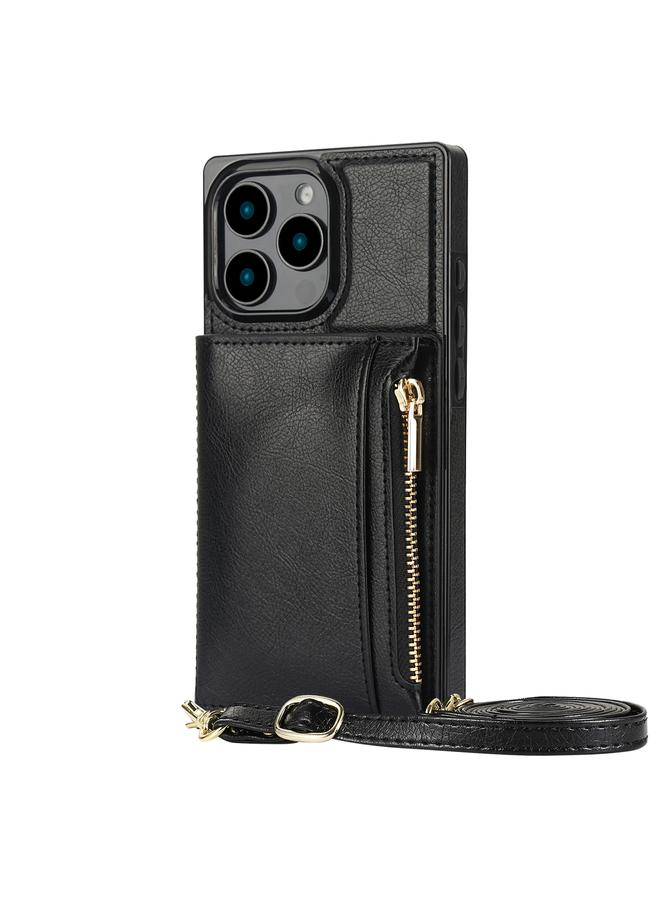 اس-توب جراب لهاتف iPhone 16 Pro، حقيبة محفظة مربعة بسحاب، غطاء خلفي من مادة TPU+PU - Image 1