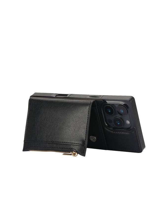 اس-توب جراب لهاتف iPhone 16 Pro، حقيبة محفظة مربعة بسحاب، غطاء خلفي من مادة TPU+PU - Image 3