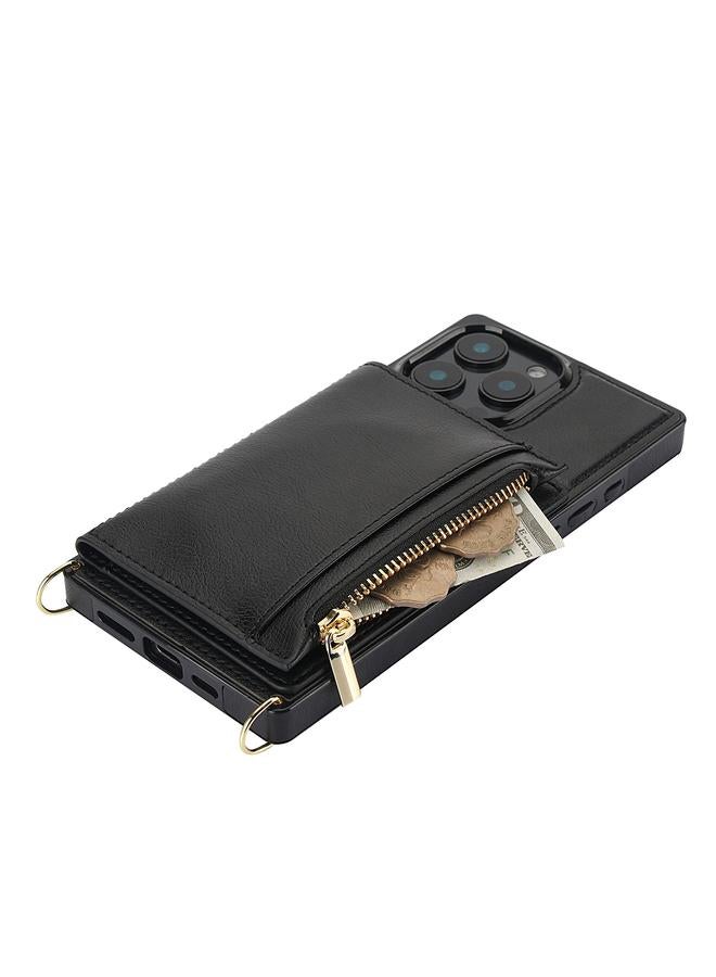 اس-توب جراب لهاتف iPhone 16 Pro، حقيبة محفظة مربعة بسحاب، غطاء خلفي من مادة TPU+PU - Image 4