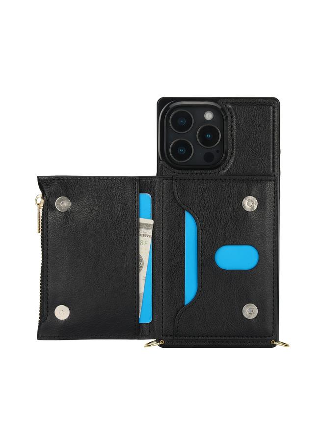 اس-توب جراب لهاتف iPhone 16 Pro، حقيبة محفظة مربعة بسحاب، غطاء خلفي من مادة TPU+PU - Image 2