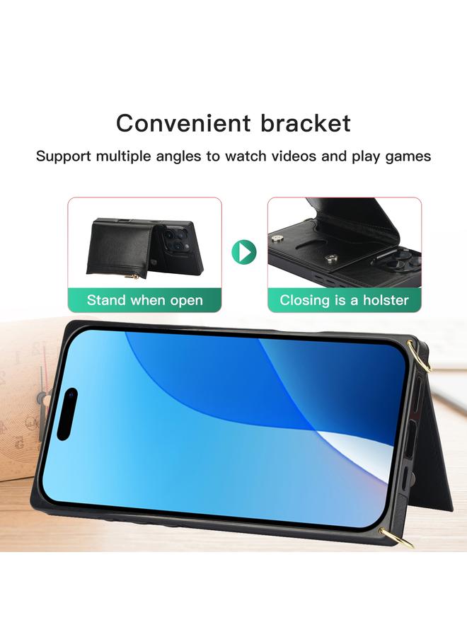 اس-توب جراب لهاتف iPhone 16 Pro، حقيبة محفظة مربعة بسحاب، غطاء خلفي من مادة TPU+PU - Image 5