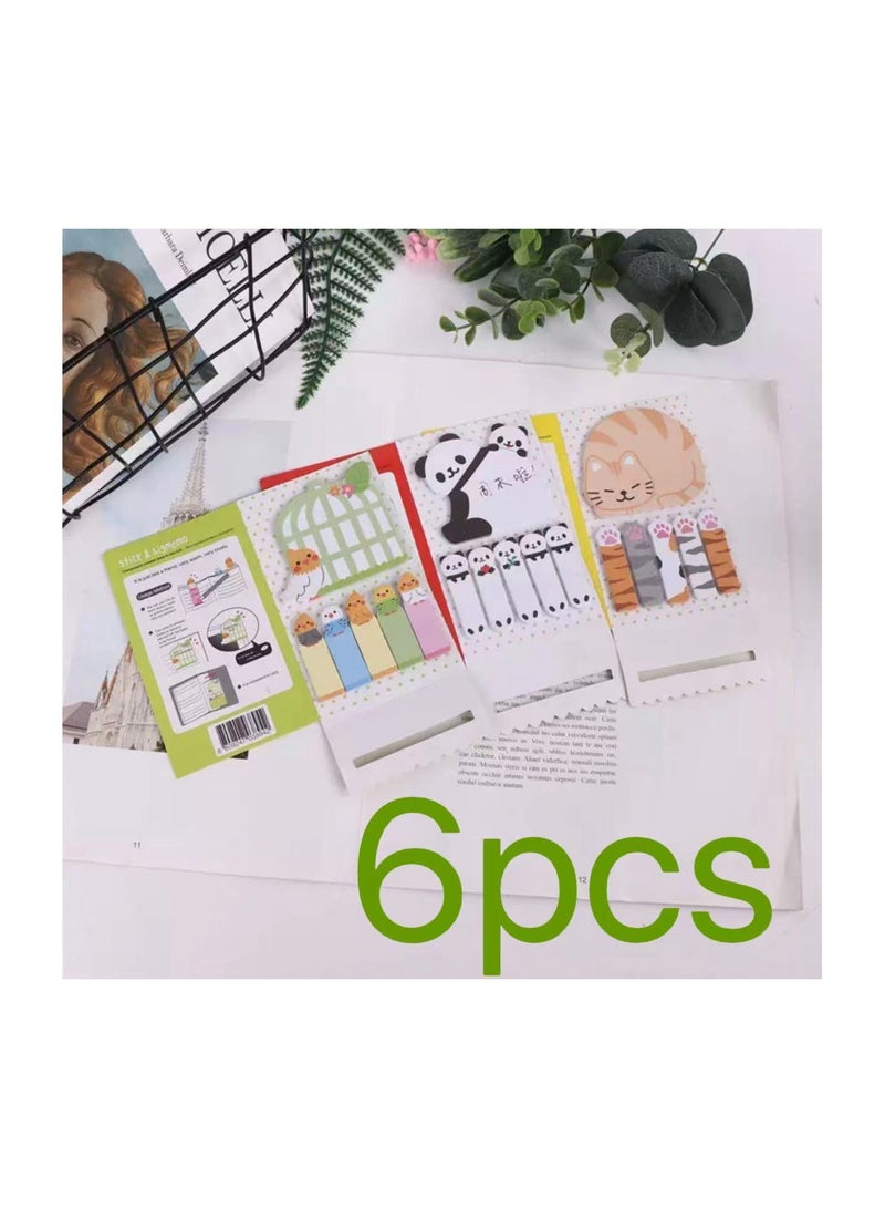 6 PCS Cartoon Animal Sticky Notes Set, Cute Animal Notepads Kawaii Memo Self-Adhesive Tabs Notes  Flags Index for Office School Students Panda Bird Cat - Image 2
