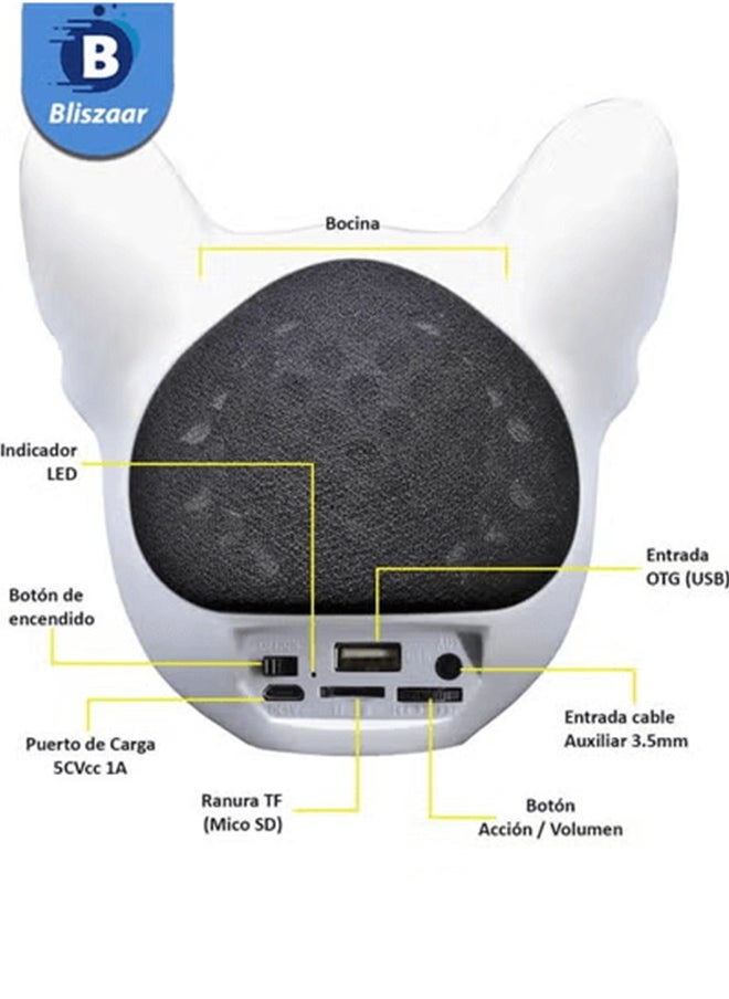Bliszaar Dog Shaped Creative Speaker, French Bulldog Shaped HI-FI Wireless Speaker with 32G Capacity, Bluetooth 4.1, Portable, Perfect for Home, Long Time Use, White  - Image 3