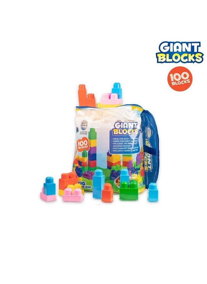 RATNA'S - Giant Blocks Big Building Bag With Big Building Blocks Building Toys For Toddlers (100 Pieces)Blue Bag - Image 1