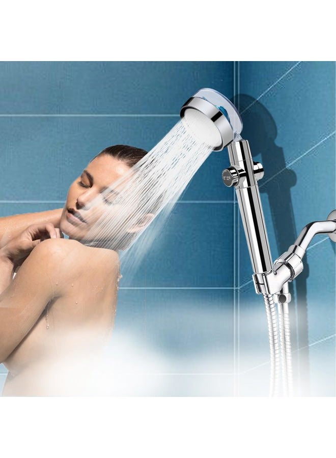 Besititli High Pressure Shower Heads, Handheld Turbo Fan Shower, Hydro Jet Shower Head Kit with Replacement Hose/Bracket/Cotton Filters and Bath Loofah, One Key Pause Switch 360 Degrees Rotating - Image 4