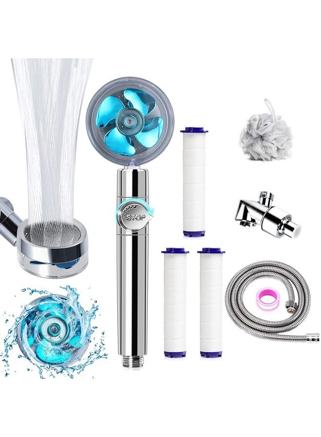Besititli High Pressure Shower Heads, Handheld Turbo Fan Shower, Hydro Jet Shower Head Kit with Replacement Hose/Bracket/Cotton Filters and Bath Loofah, One Key Pause Switch 360 Degrees Rotating - Image 1