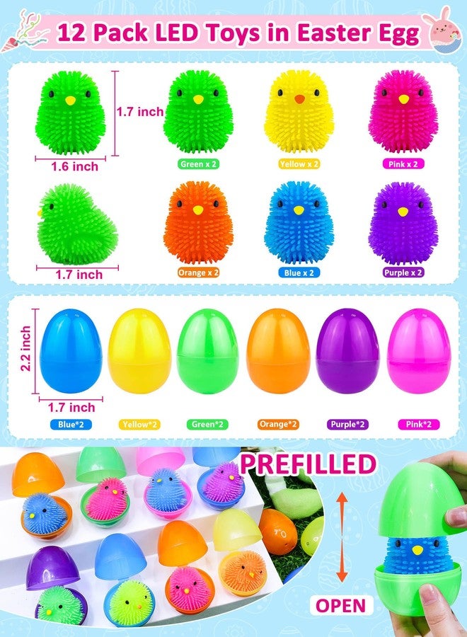 AMENON 12 Pack Easter Eggs Prefilled with Chick LED Puffer Balls, Light Up Stress Relief Fidget Toys Squeeze Sensory Ball for Kids Boys Girls Easter Basket Stuffers Egg Hunt Fillers Party Favor Gift - Image 2