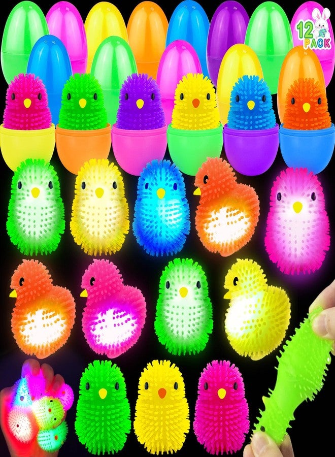 AMENON 12 Pack Easter Eggs Prefilled with Chick LED Puffer Balls, Light Up Stress Relief Fidget Toys Squeeze Sensory Ball for Kids Boys Girls Easter Basket Stuffers Egg Hunt Fillers Party Favor Gift - Image 1