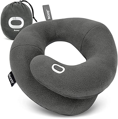 BCOZZY Travel Neck Pillow for Airplane – Patented Double Support for Head, Neck, and Chin. Best for Long Flights, Plane Sleeping, and Car Rides. Adjustable Size. Fully Washable. Carry Bag. Large, Gray - Image 3