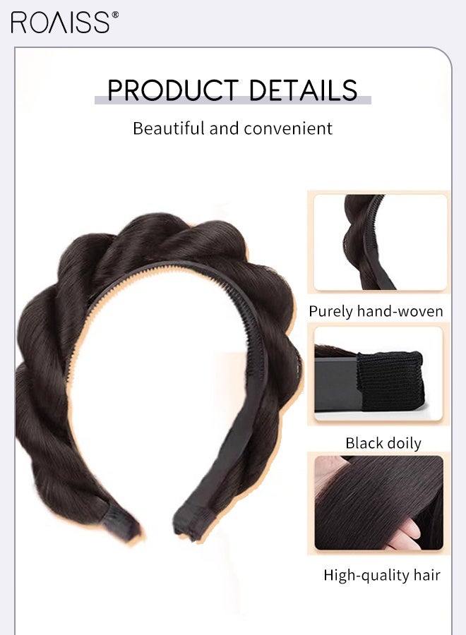 رويس قطعتان من عصابة الرأس الملتوية ومشبك المخلب المضفر، مشبك المخلب الطبيعي الرقيق مع كعكة الشعر المستعار المتكاملة، مناسبة للارتداء اليومي للنساء - Image 3