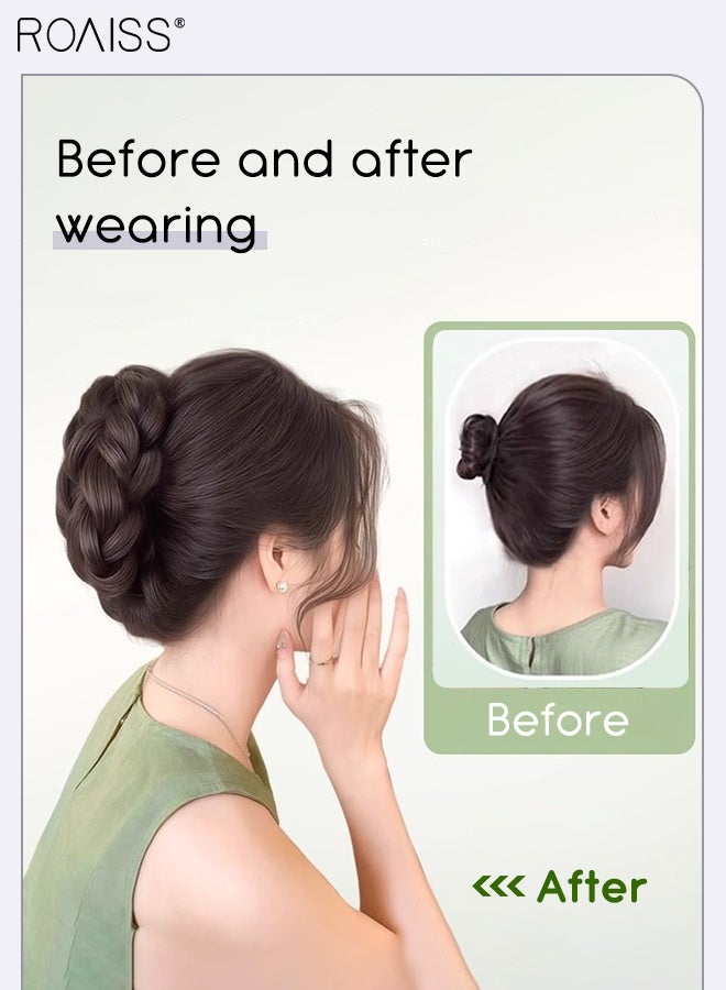 رويس قطعتان من عصابة الرأس الملتوية ومشبك المخلب المضفر، مشبك المخلب الطبيعي الرقيق مع كعكة الشعر المستعار المتكاملة، مناسبة للارتداء اليومي للنساء - Image 5