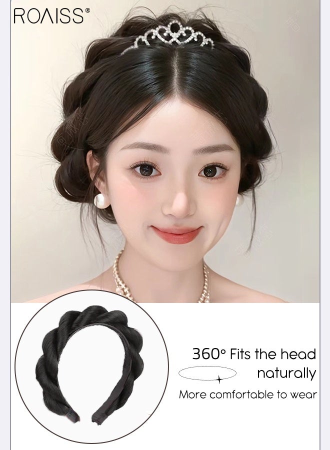 رويس قطعتان من عصابة الرأس الملتوية ومشبك المخلب المضفر، مشبك المخلب الطبيعي الرقيق مع كعكة الشعر المستعار المتكاملة، مناسبة للارتداء اليومي للنساء - Image 2
