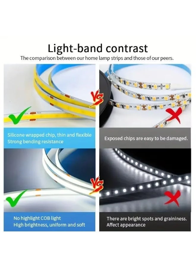 شريط إضاءة LED بتقنية COB، 324 مصباح LED/متر، عرض 8 مم، عالي الكثافة ومرن - 12 فولت، لون أزرق ثلجي(شريط إضاءة LED فقط، بدون وحدة تحكم LED) - Image 3