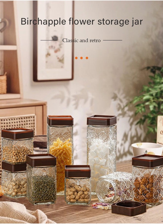 DUNISO 8 Pcs Sealed Glass Jar Set,Square Airtight Food Storage Jars，Clear Kitchen Spice Jar，With Sealing Lid，Leak Proof，Stackable，For Sugar, Tea, Coffee Bean, Pasta, Oat  - Image 3