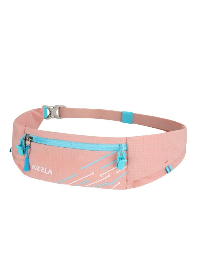 AZELA Water-Repellent Running Waist Pack - Lightweight, Reflective & Adjustable for Sports/Marathon Pink - Image 2