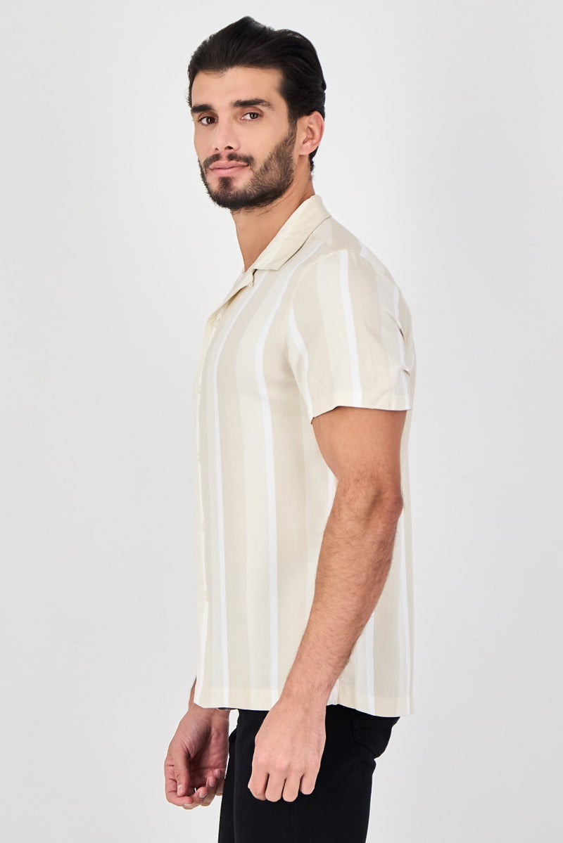 Celio Men Regular Fit Short Sleeve Stripe Casual Shirt, Multicolor - Image 3