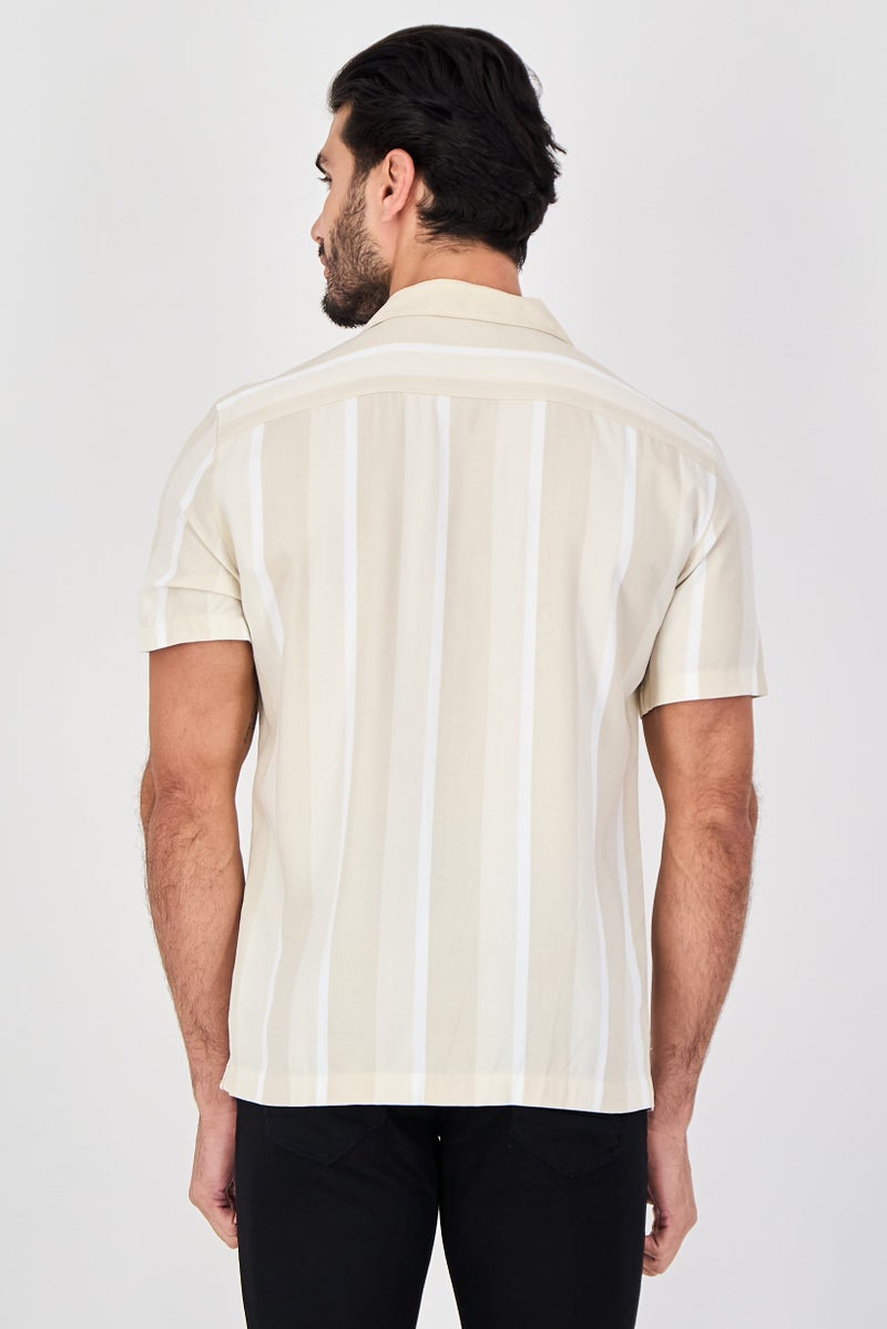 Celio Men Regular Fit Short Sleeve Stripe Casual Shirt, Multicolor - Image 4