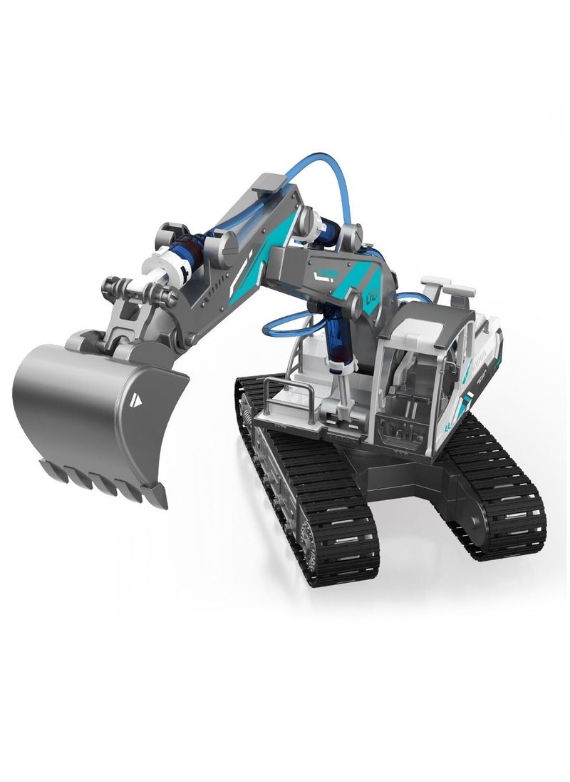Little Story 130- Pieces DIY Hydraulic Power Principle Based 3-In-1 Excavator Bulldozer JCB Toy, Stem Series - Grey  - Image 2