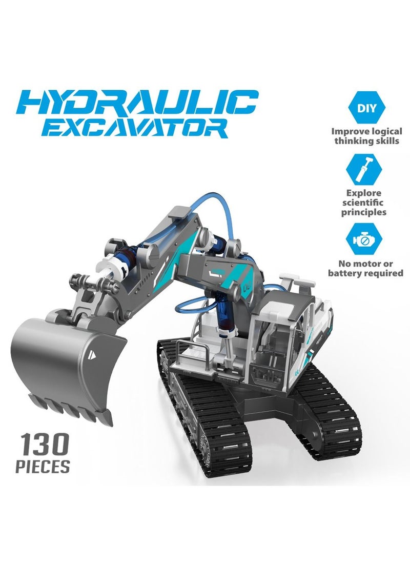 Little Story 130- Pieces DIY Hydraulic Power Principle Based 3-In-1 Excavator Bulldozer JCB Toy, Stem Series - Grey  - Image 3