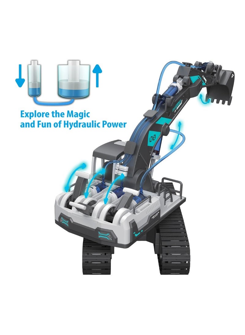 Little Story 130- Pieces DIY Hydraulic Power Principle Based 3-In-1 Excavator Bulldozer JCB Toy, Stem Series - Grey  - Image 5