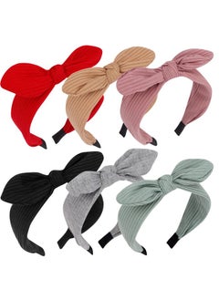 Wecoe Wecoe 6 Pack Bow Headbands For Women - Cute Knotted Wide Solid Color Plain Hair Accessories, Girls Gifts (Set 2)  - Image 1