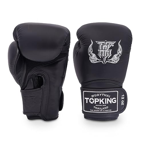TOP KING Boxing Top King Super Air Breathable Leather Gloves Muay Thai Boxing Gloves for Training or Sparring Black 10oz - Image 1