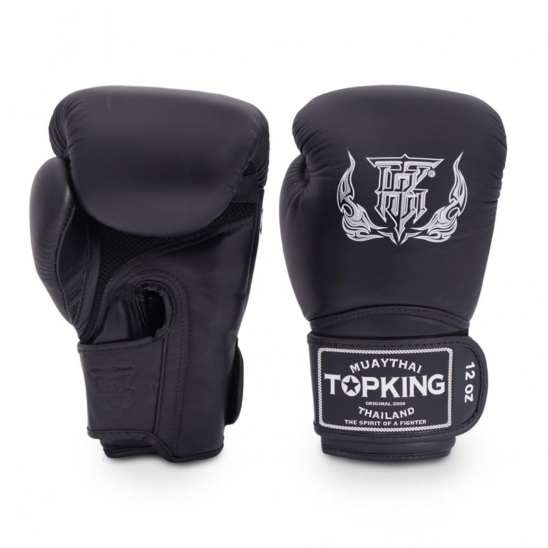 TOP KING Boxing Top King Super Air Breathable Leather Gloves Muay Thai Boxing Gloves for Training or Sparring Black 10oz - Image 2