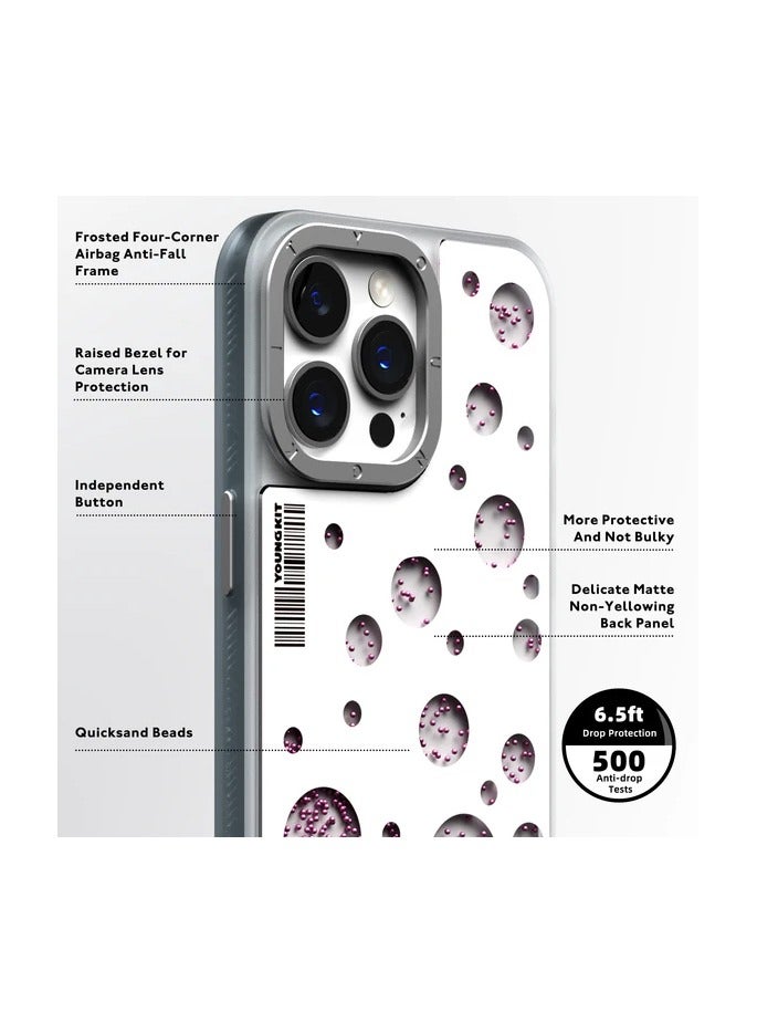 YOUNG KIT حافظة آيفون 15 برو ماكس 6.7 بوصة من سلسلة FlowBeads بتصميم نقاط البولكا - لون أبيض - Image 3