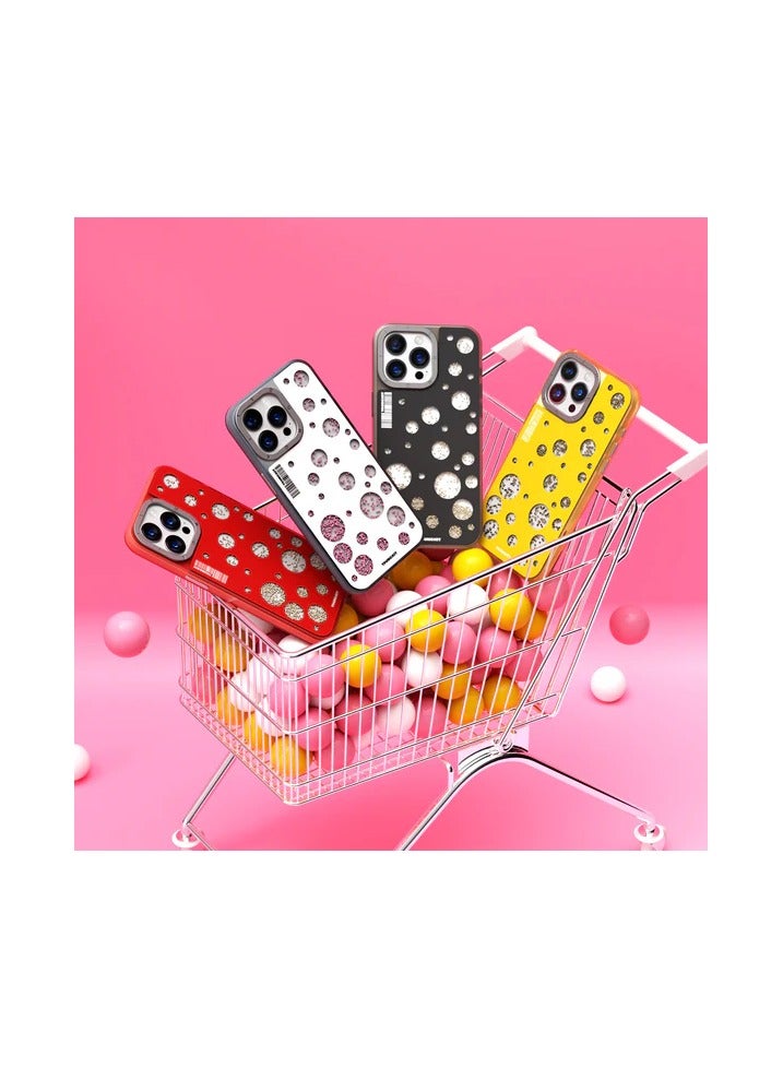 YOUNG KIT حافظة آيفون 15 برو ماكس 6.7 بوصة من سلسلة FlowBeads بتصميم نقاط البولكا - لون أبيض - Image 4