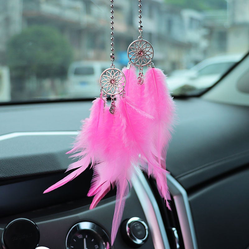 Feather Dreamcatcher Car Rearview Mirror Hanging Decor Pink Feather Dream Catcher 