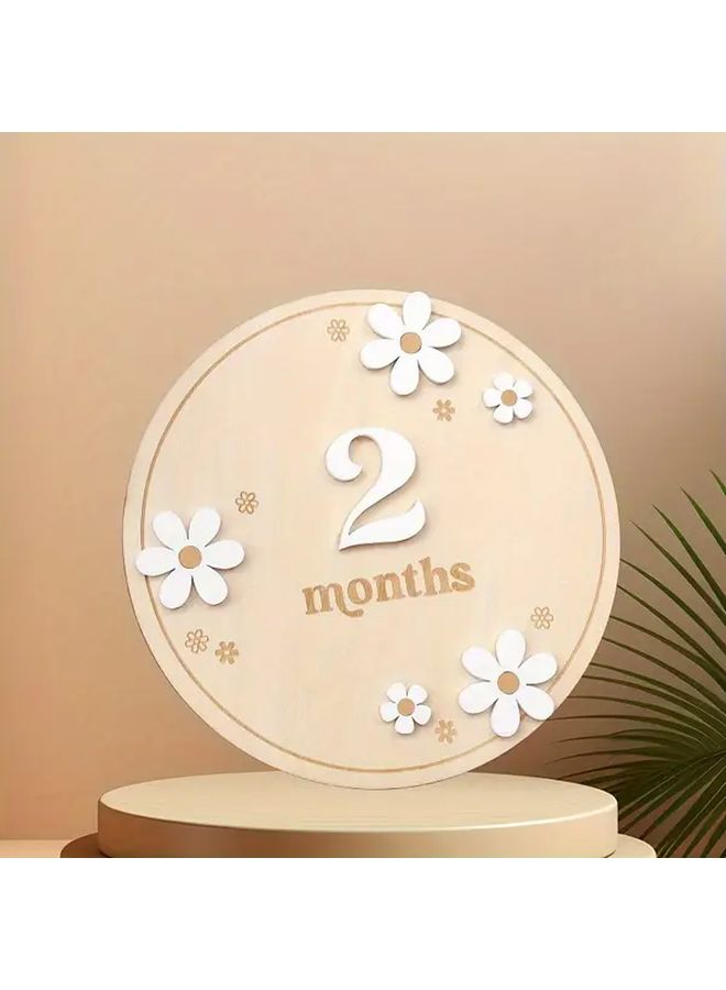 Wooden Milestone Card Flower Design First Year Growth Pregnancy Birthday Home Decor - Image 3