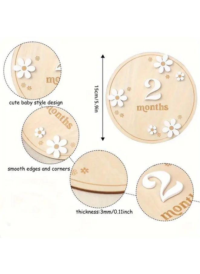 Wooden Milestone Card Flower Design First Year Growth Pregnancy Birthday Home Decor - Image 4