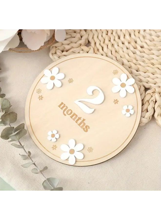 Wooden Milestone Card Flower Design First Year Growth Pregnancy Birthday Home Decor - Image 2