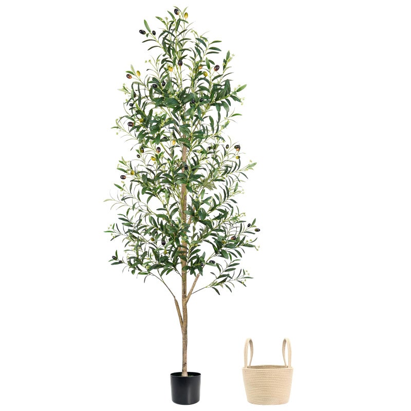 Caxchiling Faux Olive Tree 6FT, Artificial Potted Tree with Planter, Silk Plants Indoor Outdoor, Lifelike Olive Plants with Natural Wood Trunk, Fruits and Buds, Home Office Decor, 1 Pack - Image 1