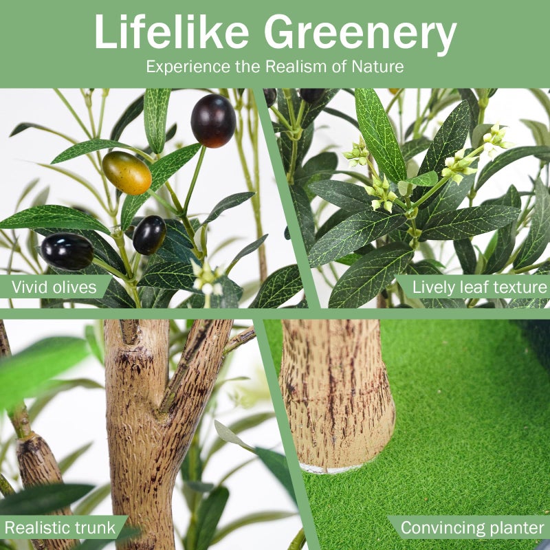 Caxchiling Faux Olive Tree 6FT, Artificial Potted Tree with Planter, Silk Plants Indoor Outdoor, Lifelike Olive Plants with Natural Wood Trunk, Fruits and Buds, Home Office Decor, 1 Pack - Image 2