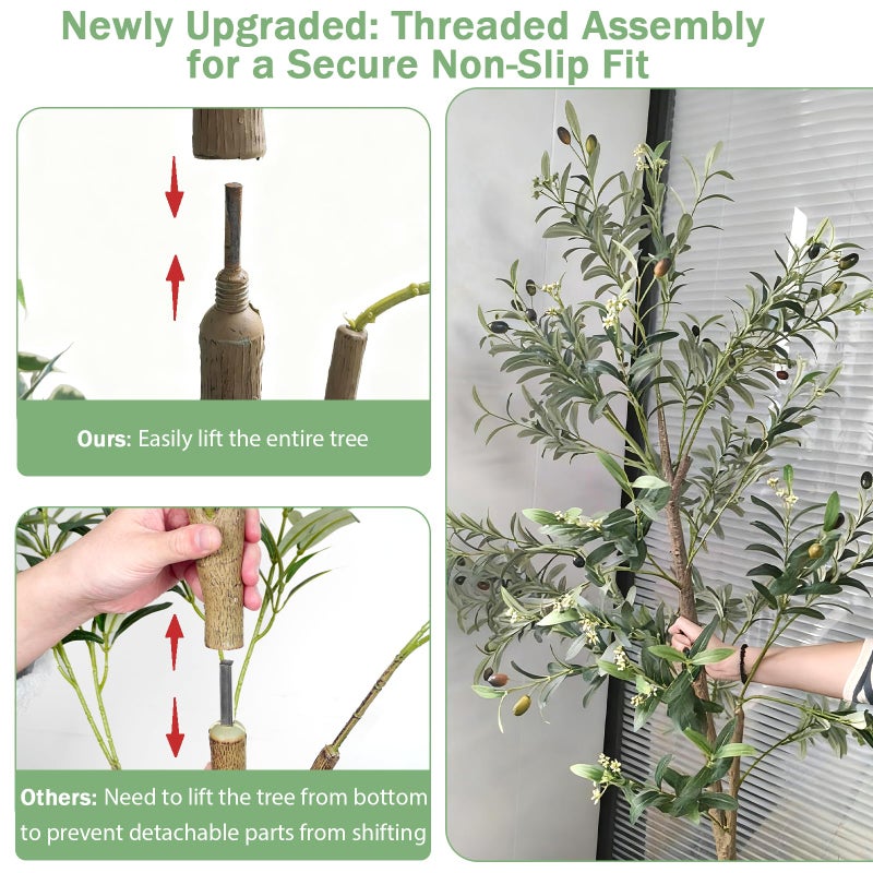 Caxchiling Faux Olive Tree 6FT, Artificial Potted Tree with Planter, Silk Plants Indoor Outdoor, Lifelike Olive Plants with Natural Wood Trunk, Fruits and Buds, Home Office Decor, 1 Pack - Image 4