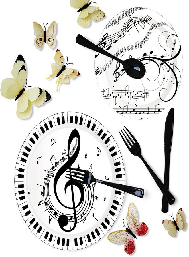 HSPAIDYP Musical Notes Party Supplie 150Pcs,Music Party Tableware Set Include 9"& 7"Music Notes Plates and Napkins Knives Forks Spoons for Music Themed Karaoke Music Birthday Party Decorations Serve 25 Guests - Image 3