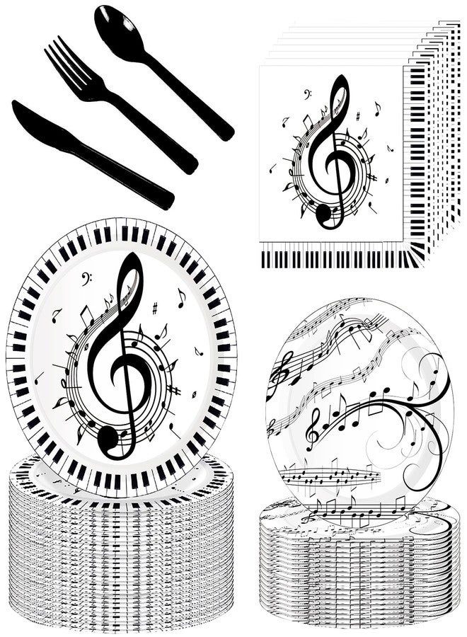 HSPAIDYP Musical Notes Party Supplie 150Pcs,Music Party Tableware Set Include 9"& 7"Music Notes Plates and Napkins Knives Forks Spoons for Music Themed Karaoke Music Birthday Party Decorations Serve 25 Guests - Image 1