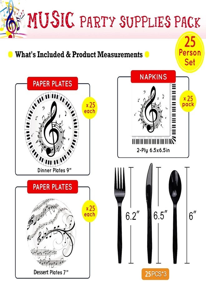 HSPAIDYP Musical Notes Party Supplie 150Pcs,Music Party Tableware Set Include 9"& 7"Music Notes Plates and Napkins Knives Forks Spoons for Music Themed Karaoke Music Birthday Party Decorations Serve 25 Guests - Image 2