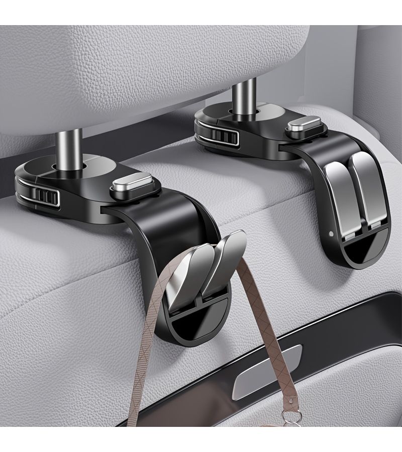 Black 2pcs Adjustable Car Seat Hooks Creative Extendable Backseat Organizer Set - Image 1