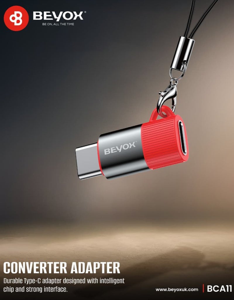 BEYOX Lightning to USB Type-C Converter Adapter, Fast Charging & Data Sync, Compact Metal Design with Keychain for iPhone, iPad & Type-C Cables - Image 1